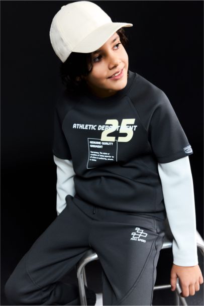 Oversize Geniş Kalıp Bisiklet Yaka Baskılı Skuba Dalgıç Kumaş Sweatshirt Erkek Çocuk