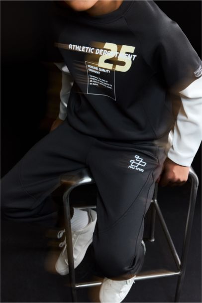 Oversize Geniş Kalıp Bisiklet Yaka Baskılı Skuba Dalgıç Kumaş Sweatshirt Erkek Çocuk