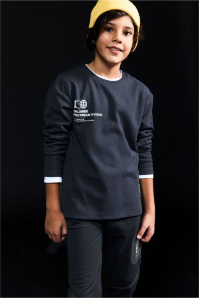 Bisiklet Yaka Baskılı Uzun Kollu Tişört Erkek Çocuk