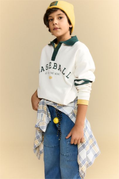 Boy Oversize Fit Long Sleeve Polo T-Shirt