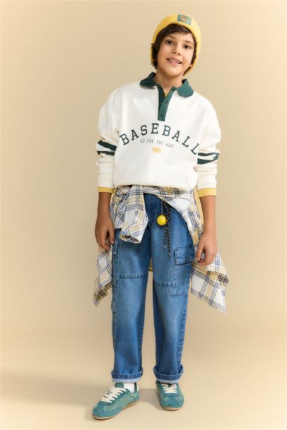 Boy Oversize Fit Long Sleeve Polo T-Shirt