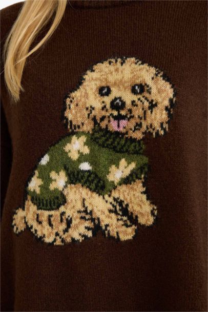 Pull en maille à col rond motif chien Coupe régulière