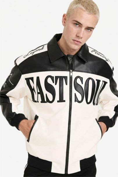 Oversıze Fermuarlı Suni Deri Mont