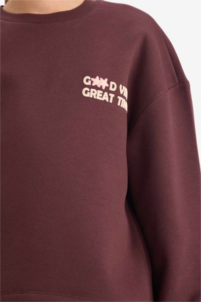 Overshirt Fit Sırt Baskılı İçi Yumuşak Tüylü Sweatshirt Kız Çocuk