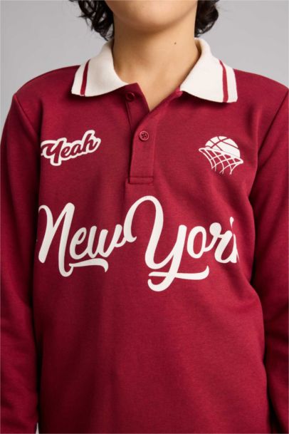 Boy Regular Fit Printed Long Sleeve Polo T-Shirt