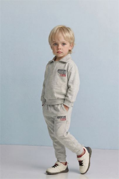 Slogan Baskılı Sweatshirt Kumaşı 2'li Takım Erkek Bebek