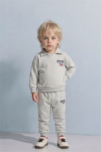 Slogan Baskılı Sweatshirt Kumaşı 2'li Takım Erkek Bebek