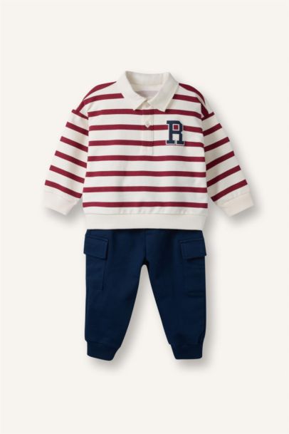 2'li Takım Çizgili Sweatshirt Pantolon Erkek Bebek