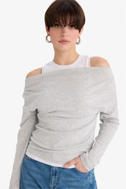 Slim Fit Çift Katmanlı Ribana Tişört 