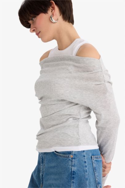 Slim Fit Çift Katmanlı Ribana Tişört 