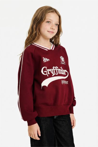 Harry Potter Oversize Geniş Kalıp V Yaka İçi Yumuşak Tüylü Sweatshirt Kız Çocuk