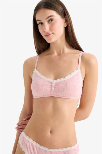 Lace Detail Ribbed Removable Pads Bra