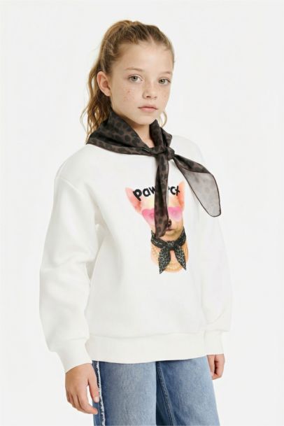 Overshirt Fit Baskılı İçi Yumuşak Tüylü Sweatshirt Kız Çocuk