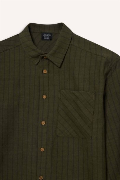 Oversıze Gömlek Yaka Çizgili Poplin Uzun Kollu Gömlek Erkek Çocuk