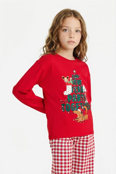 Yılbaşı Temalı Pijama Takımı Uzun Kollu Üst Uzun Alt Kız Çocuk
