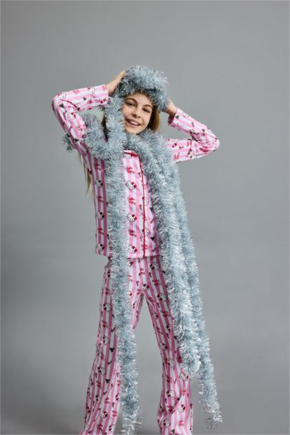 Hello Kitty Yılbaşı Temalı Pijama Takımı Uzun Kollu Üst Uzun Alt Kız Çocuk