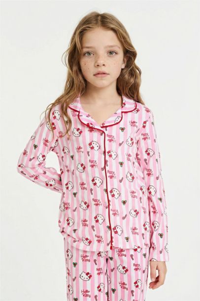 Hello Kitty Yılbaşı Temalı Pijama Takımı Uzun Kollu Üst Uzun Alt Kız Çocuk
