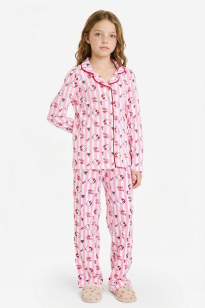 Hello Kitty Yılbaşı Temalı Pijama Takımı Uzun Kollu Üst Uzun Alt Kız Çocuk