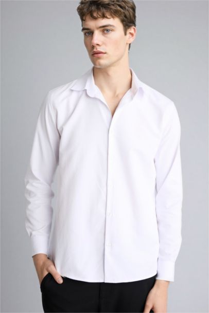 Slım Fıt Polo Yaka Uzun Kollu Gömlek