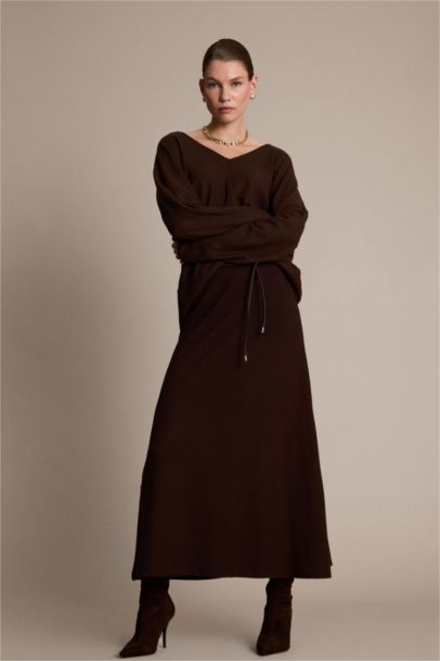 Normal Waist Midi Knitted Skirt