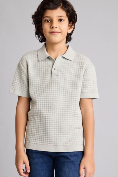 Polo Yaka Dokulu Pamuklu Kazak Erkek Çocuk