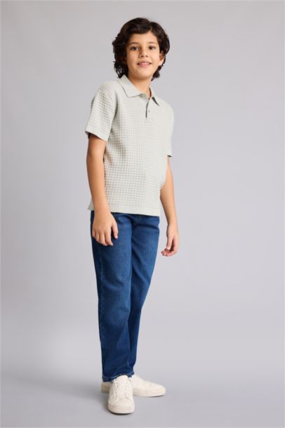 Polo Yaka Dokulu Pamuklu Kazak Erkek Çocuk