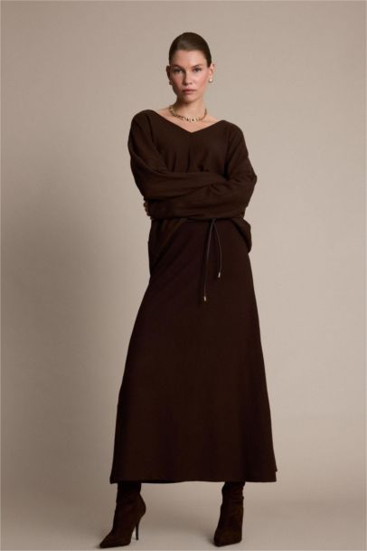 Relaxed Fit Ribbed V-Neck Sweatshirt