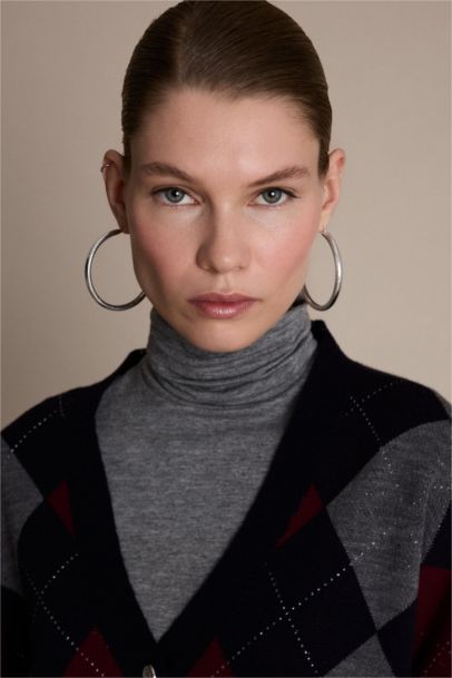 Cardigan en maille boutonné à col V motif losange Coupe régulière