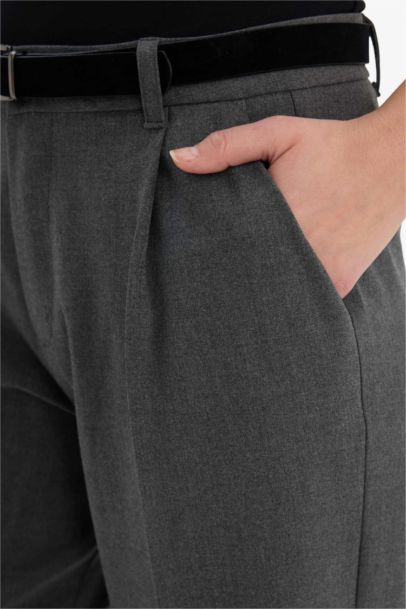 Wıde Leg Çift Cepli Yüksek Bel Düz Paça Pantolon