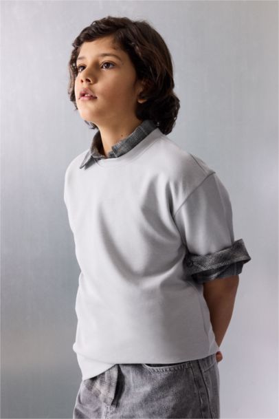 تيشيرت اولادي نص كم اوفر سايز برقبة مستديرة