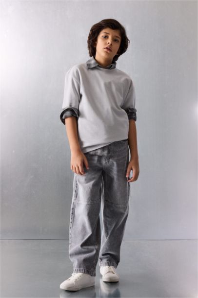 تيشيرت اولادي نص كم اوفر سايز برقبة مستديرة