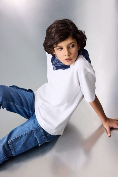 تيشيرت اولادي نص ردن اوفر سايز بياخة مستديرة