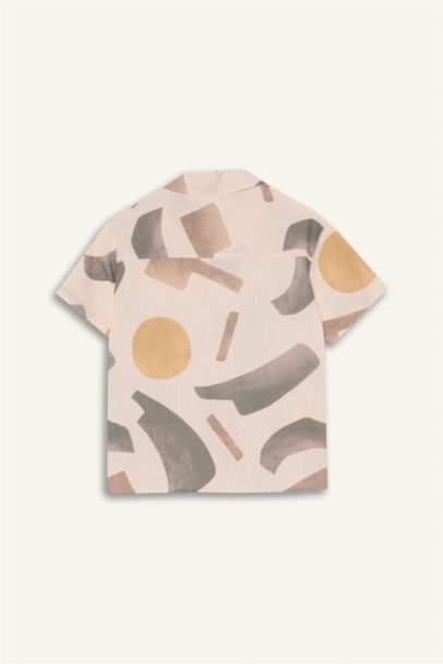 Boy Oversize Fit Polo Collar Tropical Print Shirt