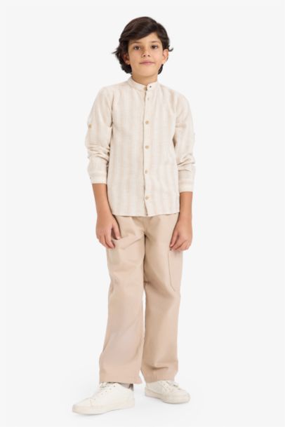 Boy Long Sleeves Stand Collar Striped Shirt