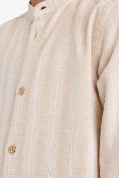 Boy Long Sleeves Stand Collar Striped Shirt