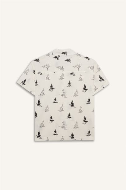 Oversıze Polo Yaka Tropikal Desenli Baskılı Kumaş Kısa Kollu Gömlek Erkek Çocuk