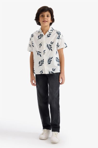 Oversize Fit Tropical Patterned Short Sleeve Shirt