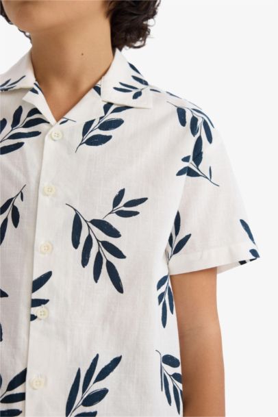 Oversize Fit Tropical Patterned Short Sleeve Shirt