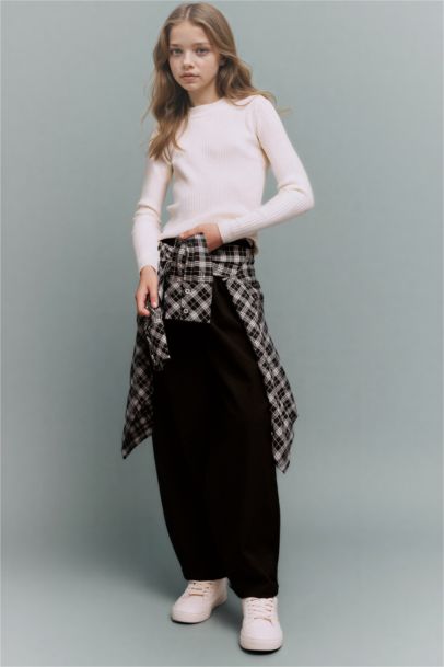 Girl Balloon Fit Elastic Waist Trousers