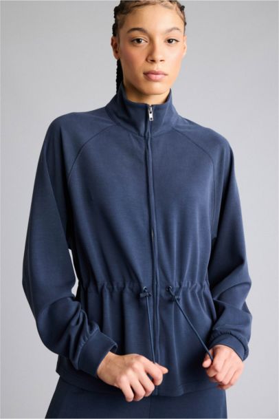 Standard Fit Stand Collar Zippered Modal Cardigan