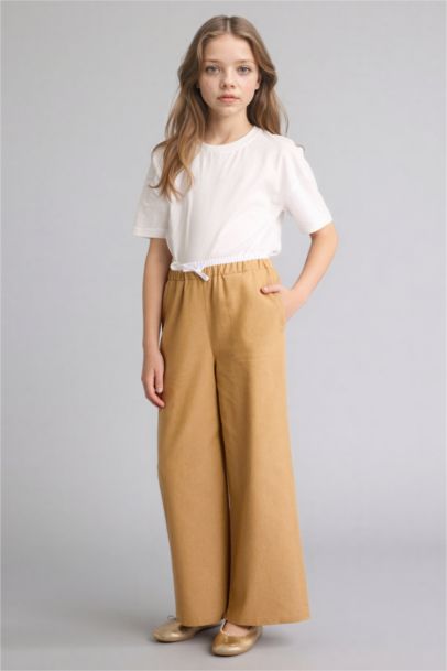 Wide Leg Denim Look Trousers