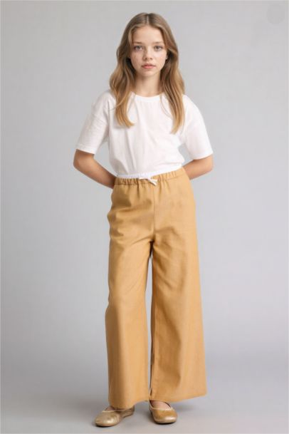 Wide Leg Denim Look Trousers
