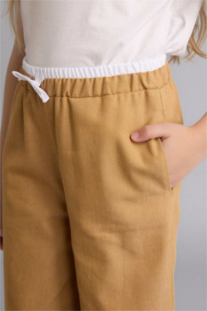 Wide Leg Denim Look Trousers