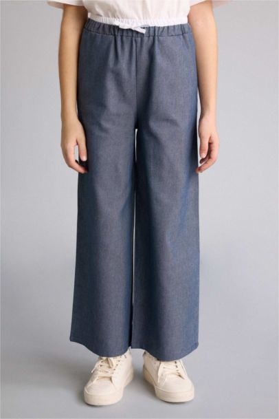 Wide Leg Denim Look Trousers