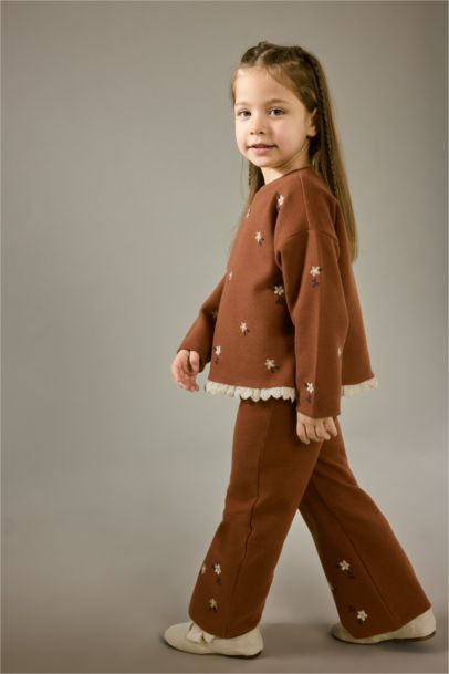 Wide Leg Beli Lastikli Çiçekli Pantolon Kız Bebek