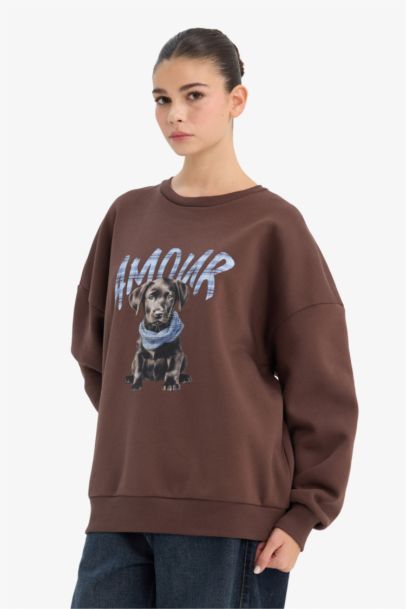Oversize Fit Printed Long Sleeve Sweatshirt