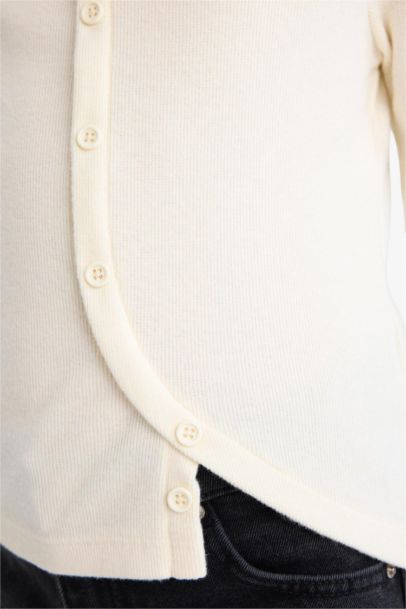 Bisiklet Yaka Düğmeli Uzun Kollu Tişört Kız Çocuk