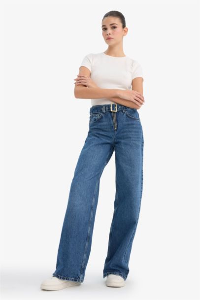 Wide Leg High Waist Long Washed Jeans