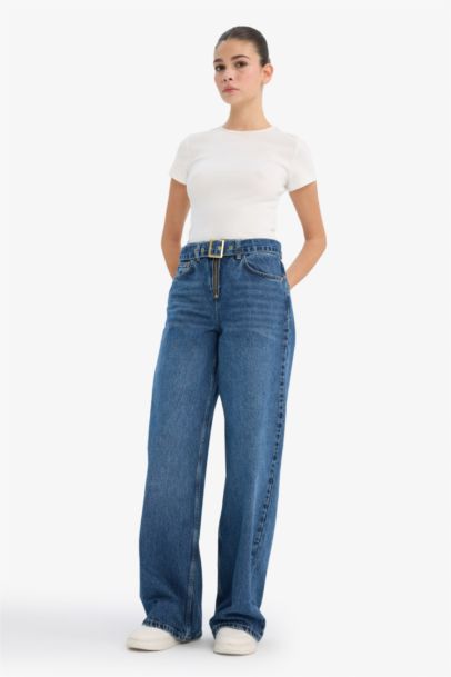 Wide Leg High Waist Long Washed Jeans
