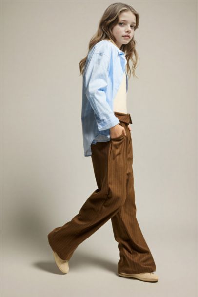 Wide Leg Geniş Paça Çizgili Pantolon Kız Çocuk